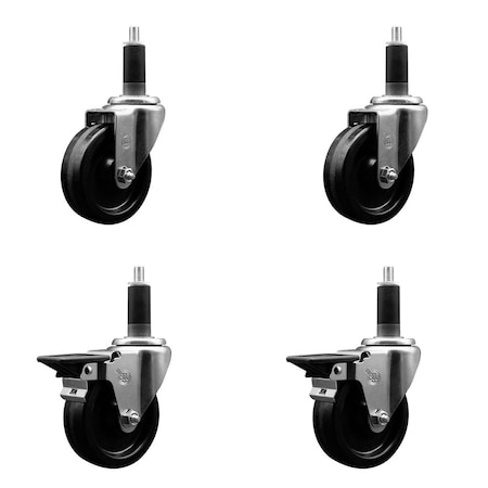 Service Caster 4'' Phenolic Wheel Swivel 1-1/8'' Expanding Stem Caster Set 2 Brakes, 4PK SCC-EX20S414-PHR-2-PLB-2-118